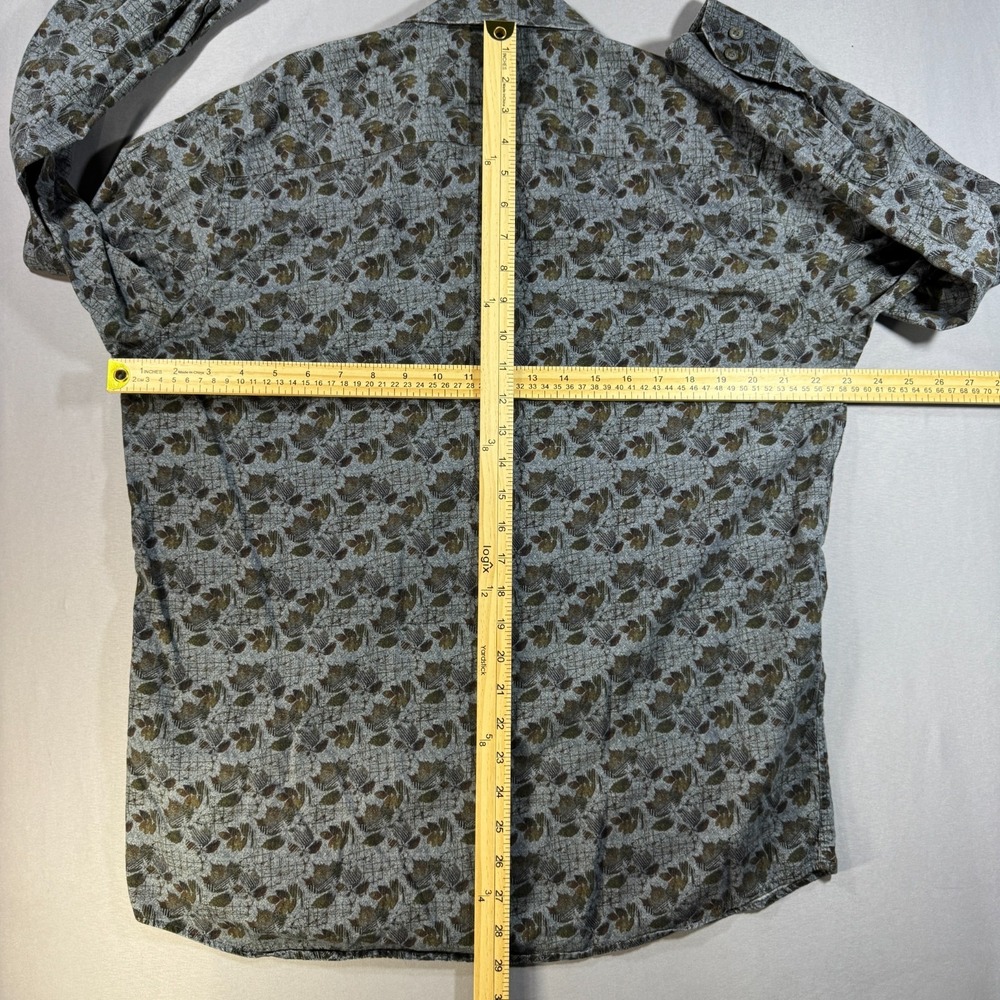 Bugatchi Mens Large Classic Fit Long Sleeve Button Down Shirt Leaf Print Gray - Picture 8 of 10